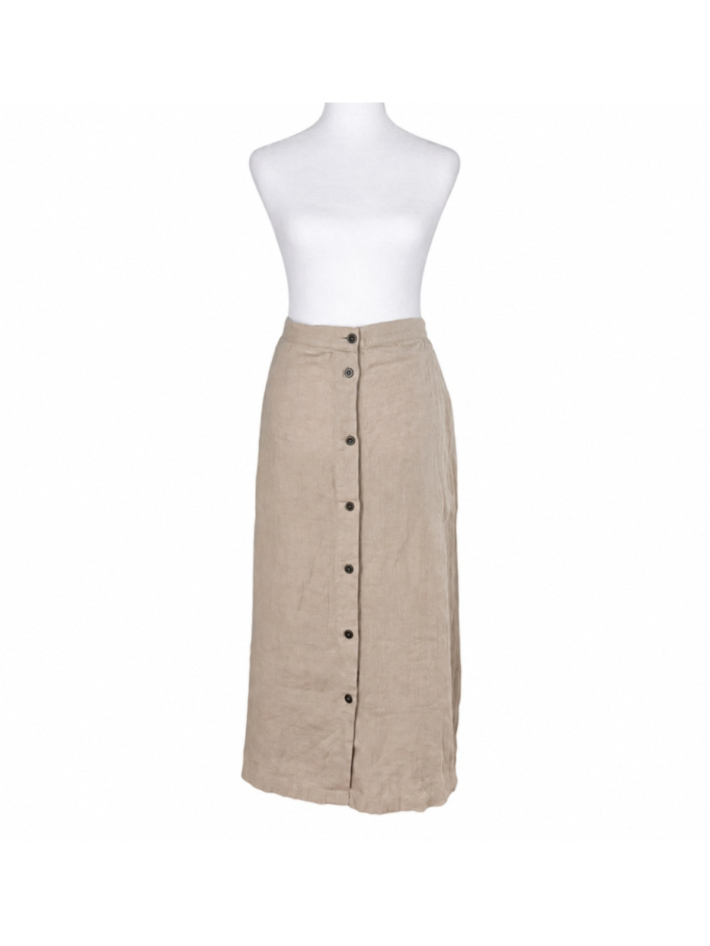 Gudrun Sjoden 100% Linen Button Front Midi Skirt Natural Beige XL Lagenlook Art